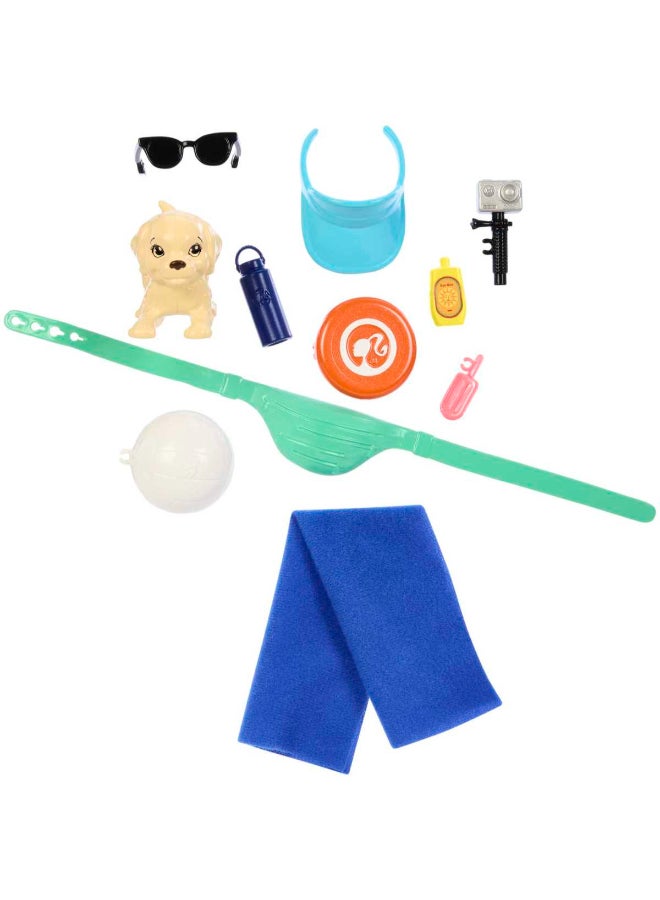 Barbie Ken Doll with Surfboard and Pet Puppy, Poseable Blonde Barbie  Ken  Beach Doll with Themed Accessories like Towel - Image 5